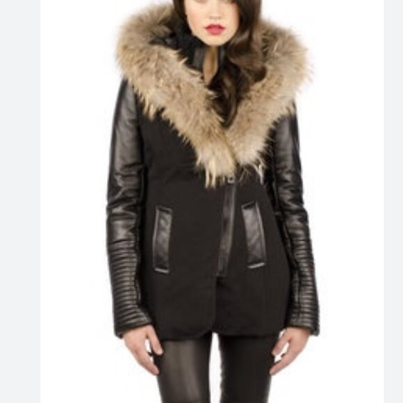 Mackage winter coat with fur trim and leather sleeves - Picture 1 of 14